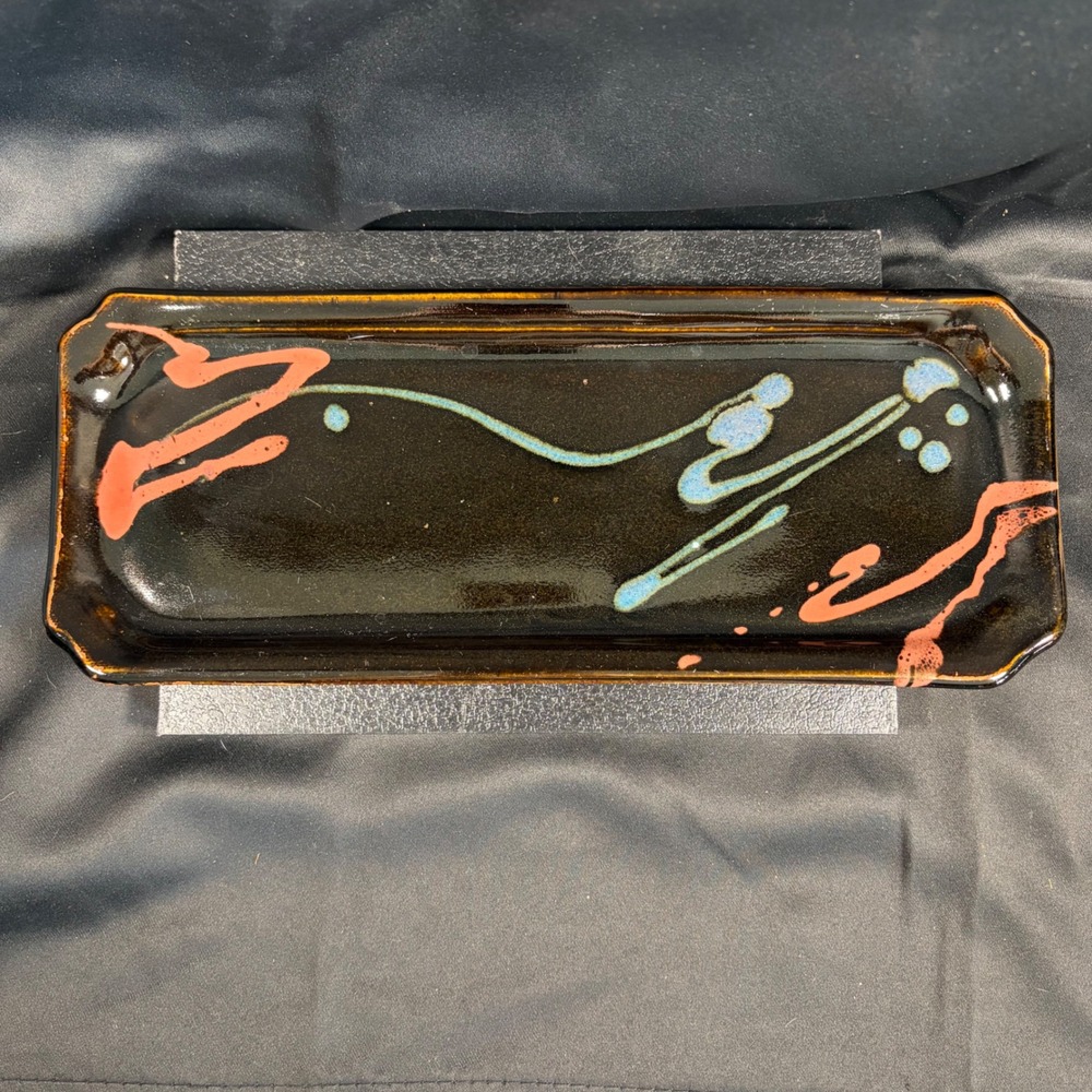 Robin Studio Pottery Rectangular Tray Abstract Hand Painted Mid Century Ceramic